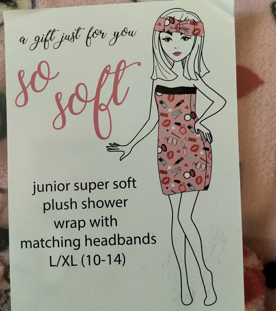 Bebe Junior Plush Shower Wrap W/ Headband👩💗 - Picture 2 of 4